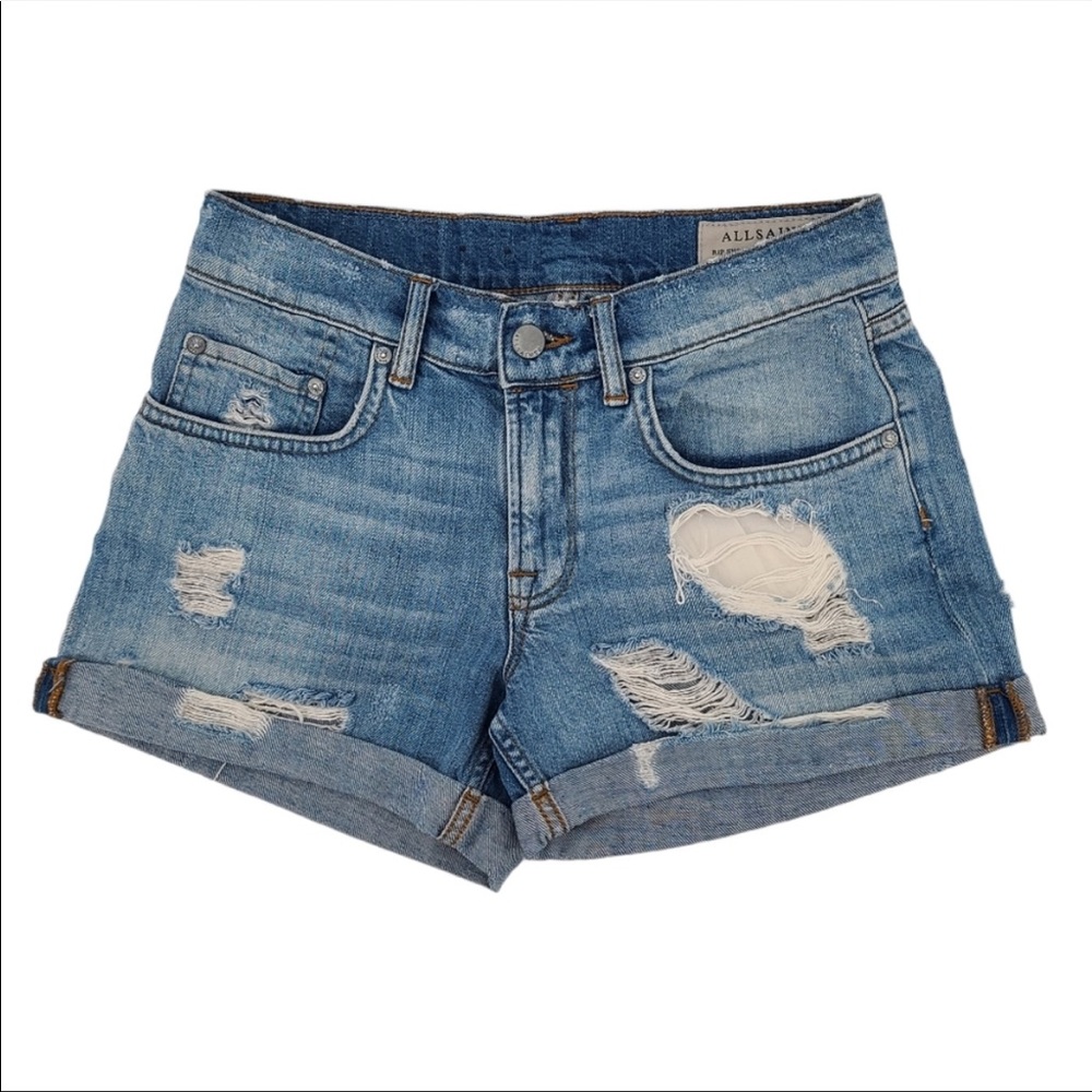 ALLSAINTS Distressed Rolled Cuff Shorts Size 24